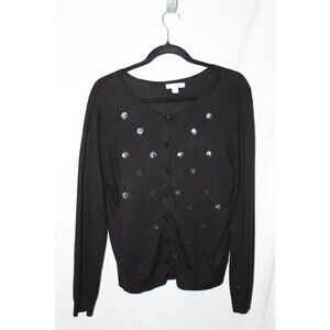 New York & Co. - Long Sleeve Cardigan Sweater w/ Sequin Dots - Black - XL